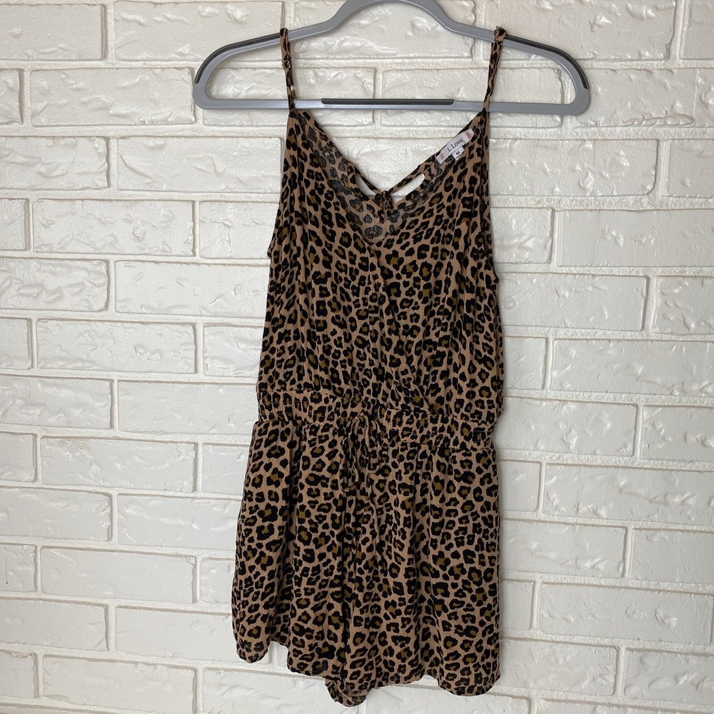 L Love Short Sun Romper Size M Animal Print Brown Black Lined Adj Straps Belted